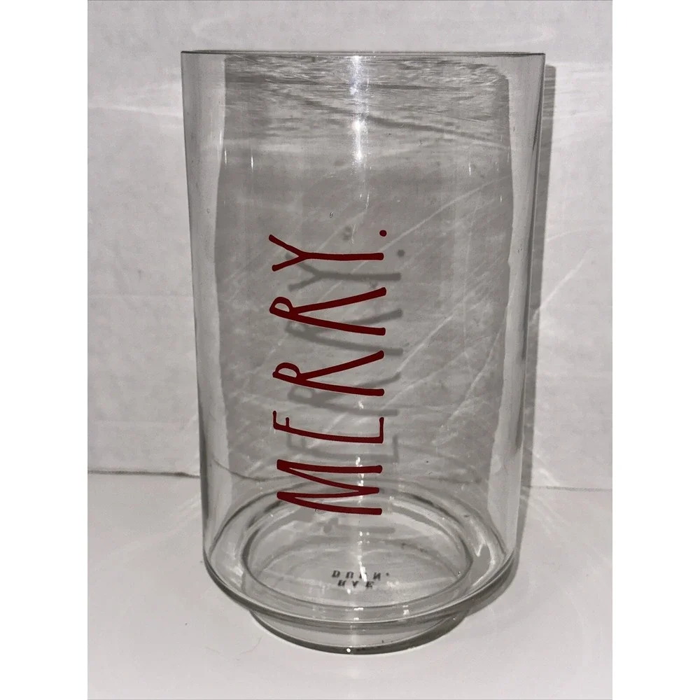 Rae Dunn Merry Glass Hurricane Candle Holder Vase Red Christmas Holiday Decor‎
